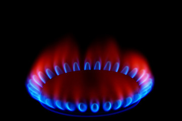 Flame gas stove on a black background