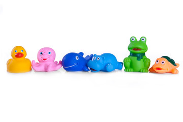 many different toys in the form of rubber animals