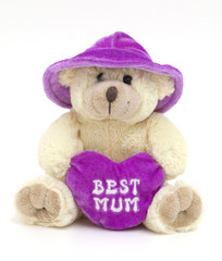 teddy bear with violet hat and heart for best mum