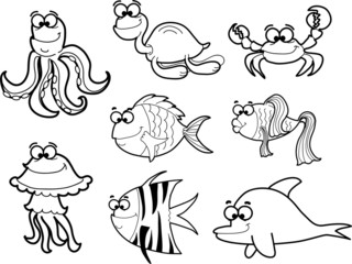 Морские рыбы, векторные иллюстрации