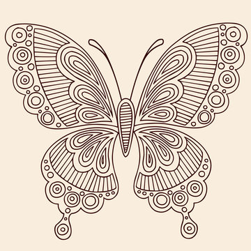 Henna Tattoo Butterfly Doodle Vector Design