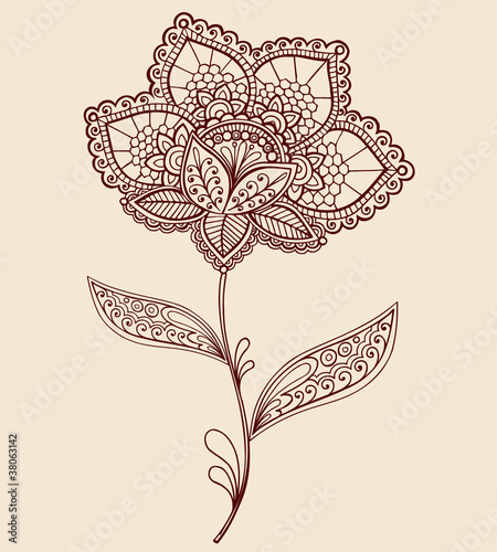 "Lace Henna Flower Doodle Vector Illustration" Stock image and royalty