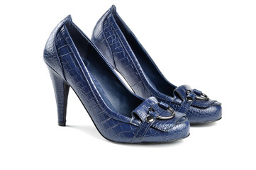Blue women shoes, crocodile leather