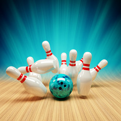 Bowling Strike blau