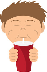 Boy drinking a soda or shake from straw