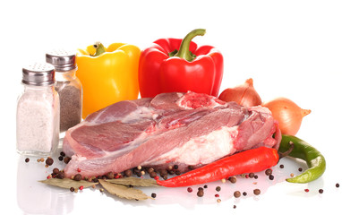 Raw meat and vegetables isolated on whitе