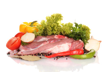 Raw meat and vegetables isolated on whitе