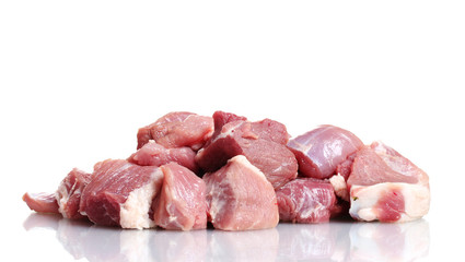 Pieces of raw meat isolated on white