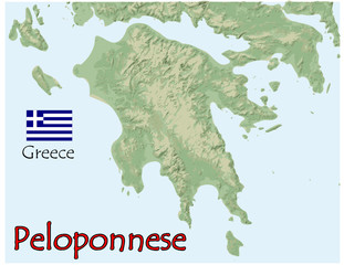 peloponnese island greece map flag emblem