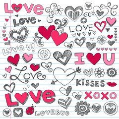 Obraz na płótnie Canvas Walentynki Miłość Hearts Sketchy Doodle Vector