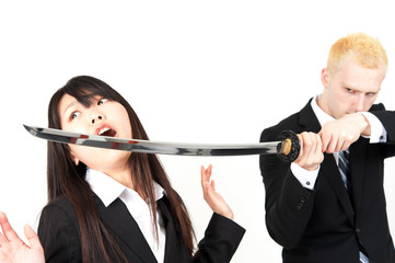 business team fighting