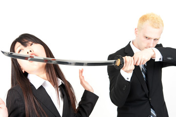 business team fighting