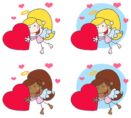 Sweet Female Stick Cupid Holding A Heart. Collection