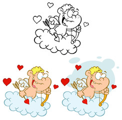 Cute Cupid with Bow and Arrow Flying in Cloud Collection