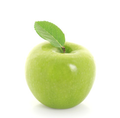 Fresh green apple on a white background