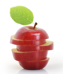 Sliced red apple on the white background