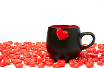 Cup of coffee and hearts