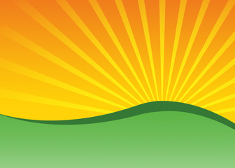 Sunrise behind hill background vector