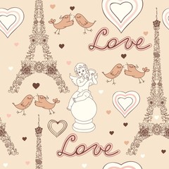 Love in Paris seamless pattern