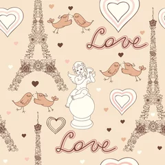 Crédence de cuisine en verre imprimé Doodle L& 39 amour dans le modèle sans couture de Paris