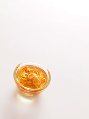 close up of a bowl of golden shallot oil