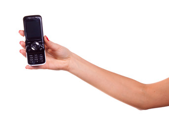 Woman hand and mobile phone.