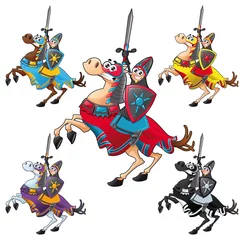 Foto op Plexiglas Ridders Ridder en paard. Cartoon vector geïsoleerde karakters