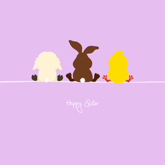 Fototapeta na wymiar Easter Bunny, Lamb & Chick Purple