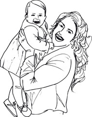 Sketch of mom and child, vector illustration