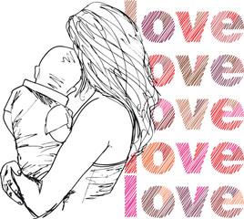 Sketch of mom and baby, vector illustration - 38083790