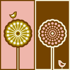 Cute bird and arabesque tree. Vector illustration.