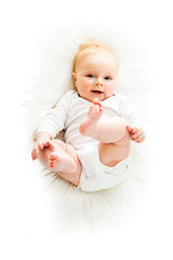 Beaufiful caucasian infant baby girl isolated on white