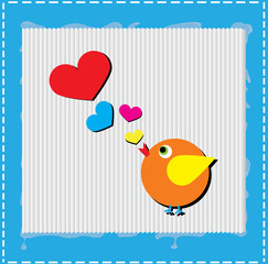 Bird is singing love song from hearts