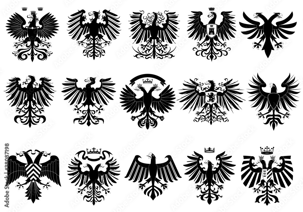 Wall mural heraldic eagles set