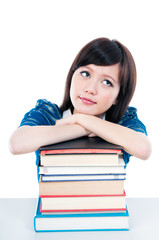 Casual Female Student Resting On Books