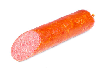 one salami sausage  on  white