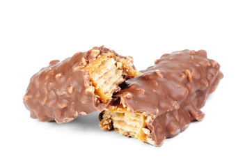 chocolate bar with peanuts  isolated on white background