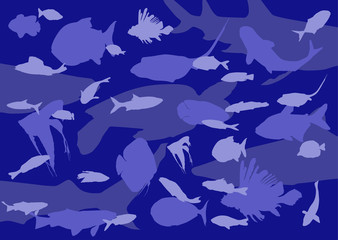 blue fishes background