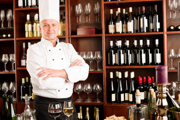 Chef cook confident professional posing restaurant