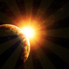planet against the sun