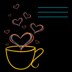 Vector illustration of Love with coffee cup and hearts shape in