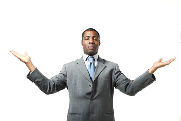 black businessman, domanding, white background