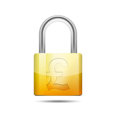 Icono candado 3D con texto libra esterlina