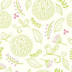 Floral summer background with birds.