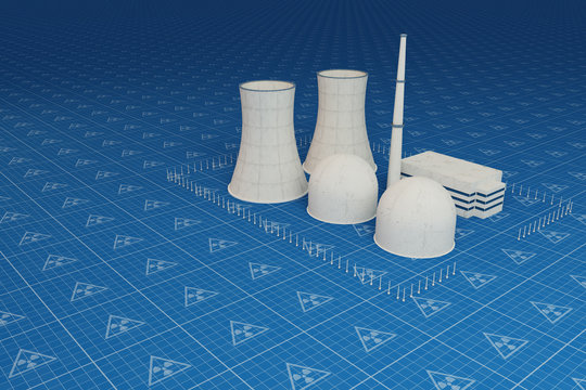 Atomkraftwerk auf Blaupapier