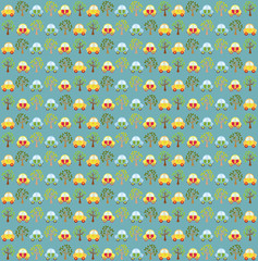 Seamless wallpaper with funny car and tree