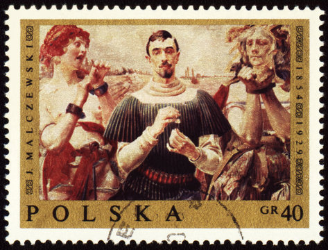 Canvas of Polish artist Jacek Malczewski on post stamp