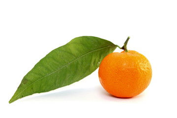 Juicy mandarin with green leaf