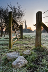 Salisbury cathedral on a winter morning