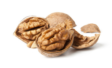 Walnuts on a white background